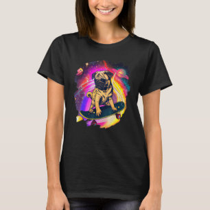 Camiseta Pug Skateboard no espaço externo Retro Vintage Ska