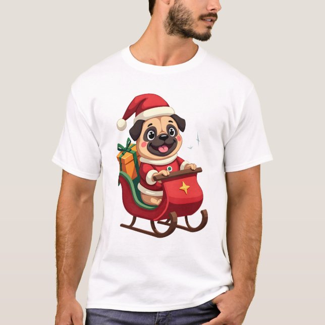 Camiseta Pug Sleigh Ride (Frente)