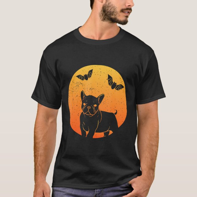 Camiseta Pug Spooky Com Bats De Lua Cheios Pug Shirt Hallow (Frente)