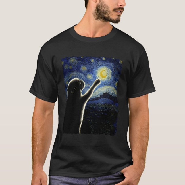 Camiseta Pug Starry Night Pug Art Proprietário Pug Lover Cu (Frente)