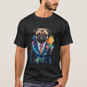 Camiseta Pug Suit Dog Impressão Gráfico de Arte Animal Engr