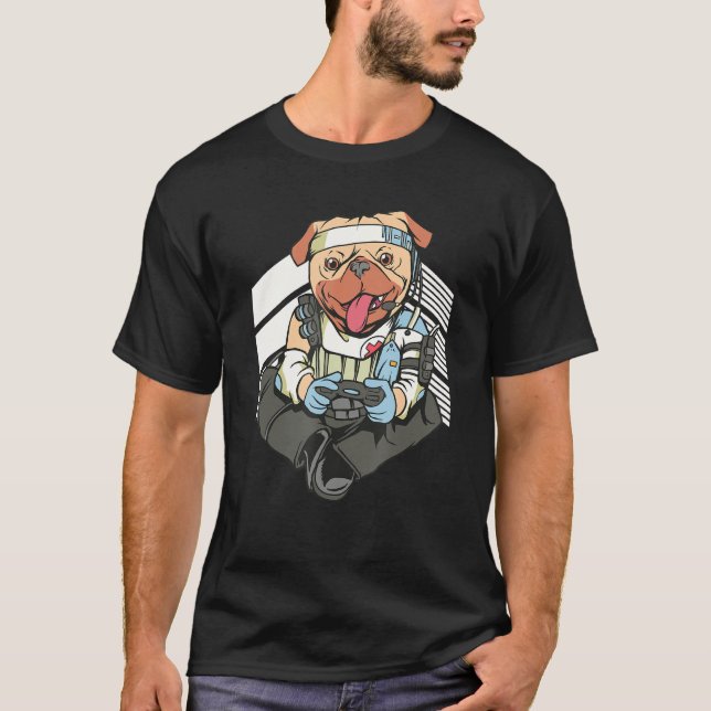 Camiseta Pug Tocando Videos games (Frente)