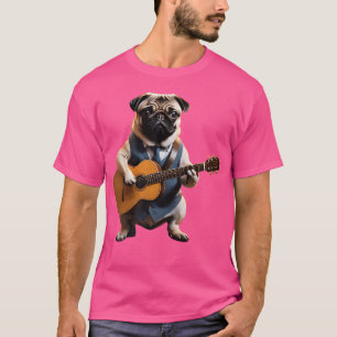 Camiseta Pug Tocando Violão Acústico Cachorro Músico