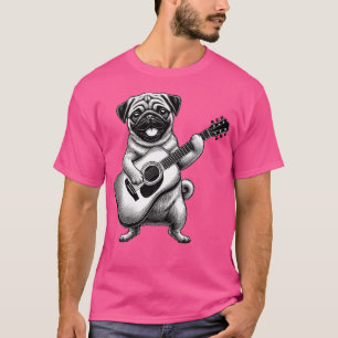 Camiseta Pug Tocando Violão Guitarrista Engraçado Pug Violã