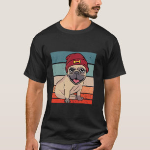 Camiseta Pug touca vermelho osso fofo brincalhão feliz eleg