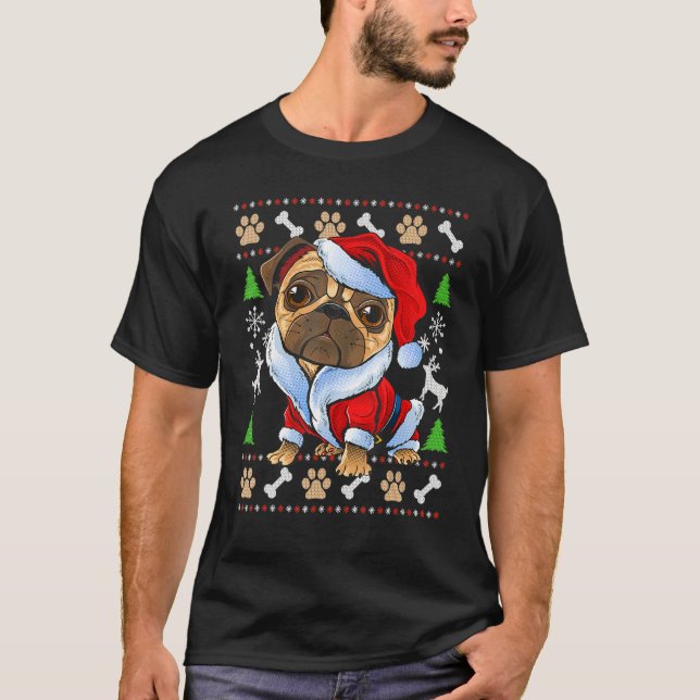 Camiseta Pug Ugly Christmas Sweater Santa Claus Pug Xmas Gi (Frente)