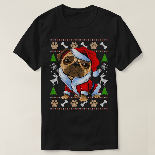 Camiseta Pug Ugly Christmas Sweater Santa Claus Pug Xmas Gi (Frente do Design)