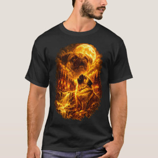 Camiseta Pug uivando para a lua dramático lua cheia 