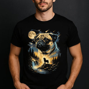 Camiseta Pug Uivando Para a Lua Vintage 90S