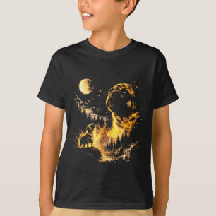 Camiseta Pug uivando para a lua vintage 90s cachorro engraç