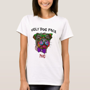 Camiseta Pug único em óculos escuros rosto feio de cão T-Sh