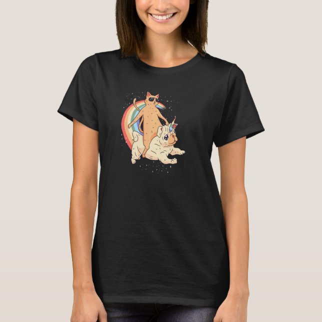 Camiseta Pug Unicórnio E Pul De Gato (Frente)