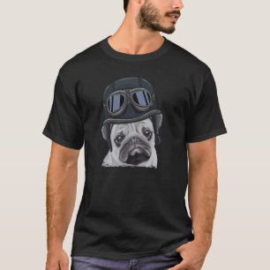 Camiseta Pug Usando Capacete de Motocicleta Vintage