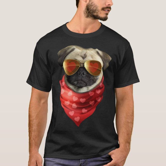 Camiseta Pug  Valentines Day Heart Cute Valentine  Dog (Frente)
