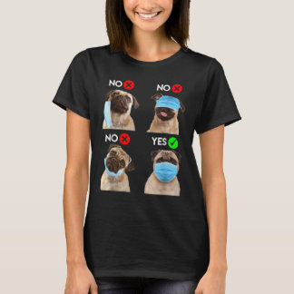 Camiseta Pug Vestir Máscara à Direita Distância Social Cach