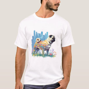 Camiseta Pug Vetor Art Animal Na Natureza Majestosa Selvage