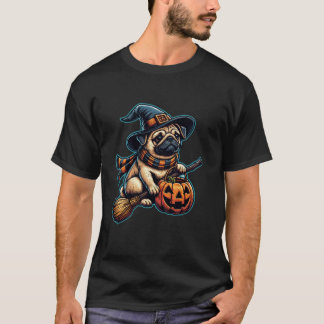 Camiseta Pug Witch Pumpkin Cachorro do Dia das Bruxas Amant