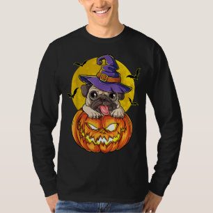 Camiseta Pug Witch Pumpkin Halloween Meninas Pugkin Cão
