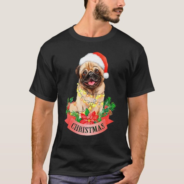 Camiseta Pug With Christmas Hat Christmas Pug (Frente)