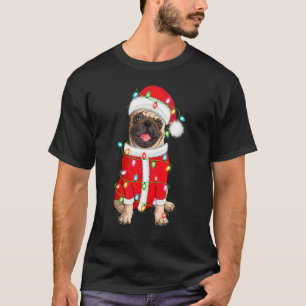 Camiseta Pug Xmas Lighting Santa Hat Pug Natal