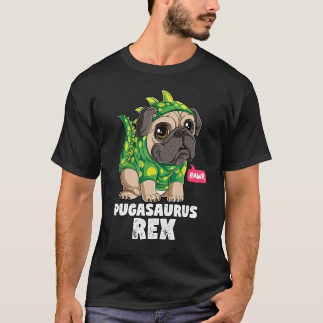 Camiseta Pugasaurus Rex T shirt Pug Dinossaur Amante Engraç (Frente)