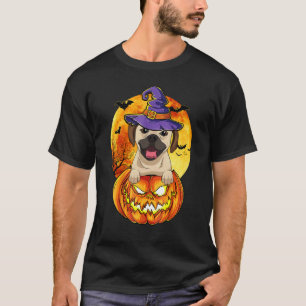 Camiseta Puggle Bruxa Abóbora Halloween Cachorro