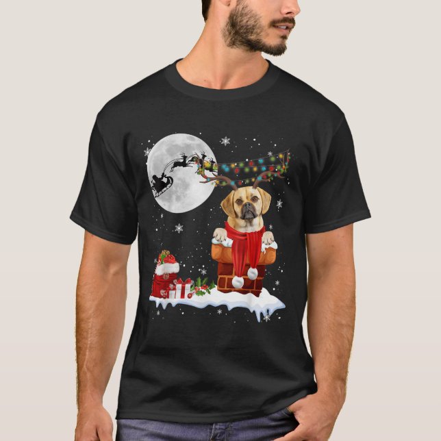 Camiseta Puggle Dog Chimney Ugly Christmas Lights Xmas Paja (Frente)