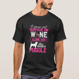 Camiseta Puggle Feminino E Gráfico De Vinho Para Mulheres V