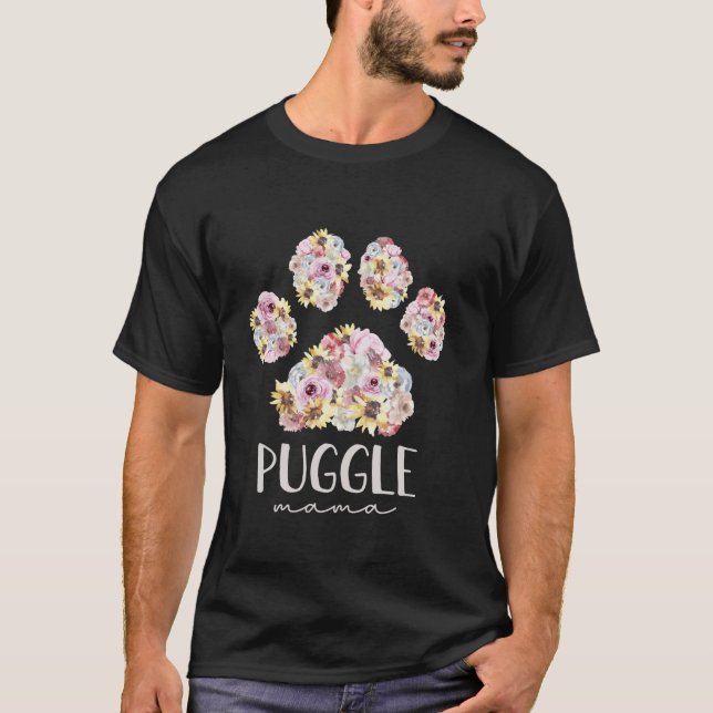 Camiseta Puggle Mama Floral Paw Mãe (Frente)