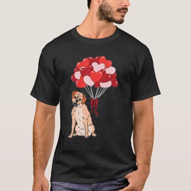 Camiseta Puggt Heart Balloon Dia de os namorados Cute Dog P (Frente)