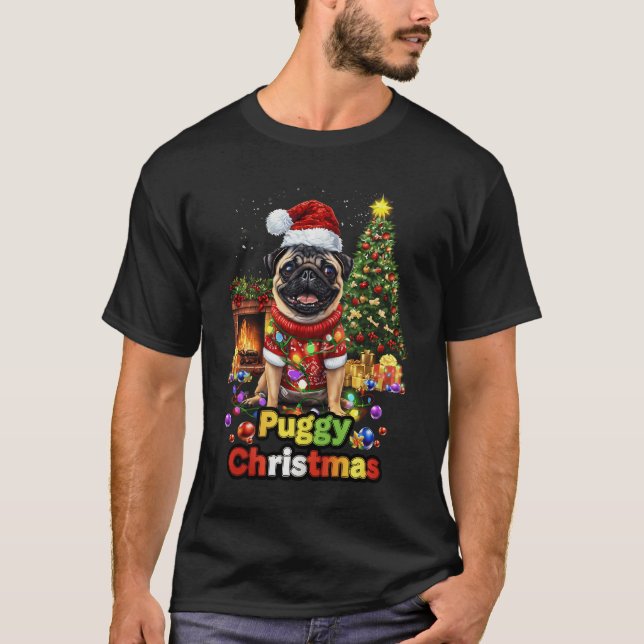 Camiseta Puggy Christmas Pug Xmas Pug Santa Claus Pug Lover (Frente)