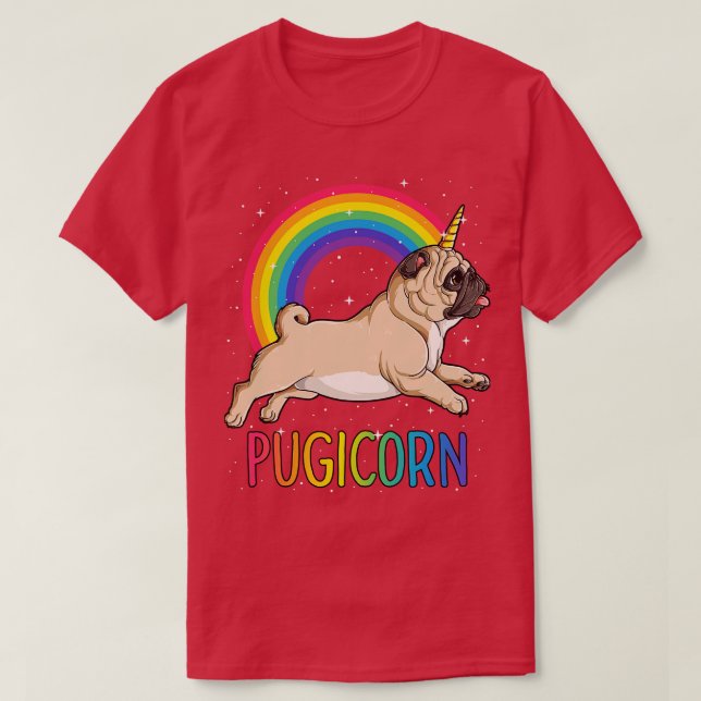Camiseta Pugicorn Pug Unicorn Crianças Mulheres Espaço Galá (Frente do Design)