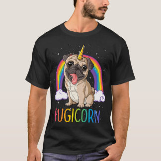 Camiseta Pugicorn Pug Unicórnio T Kids Mulheres Espaço Galá