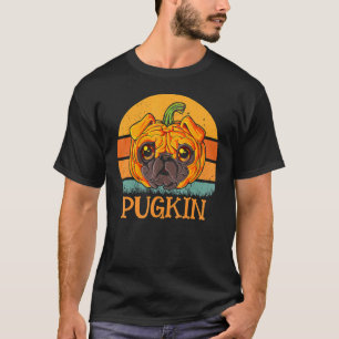 Camiseta Pugkin Pug Cara Abóbora Halloween Dia de Ação de G