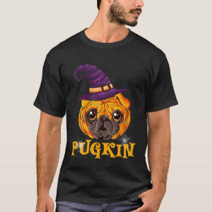 Camiseta Pugkin Pug Rosto Abóbora Halloween Dia de Ação de