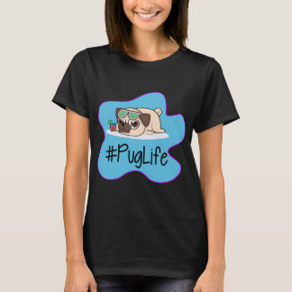 Camiseta #PugLife – Pug de Óculos de Sol com Coquetel Eng