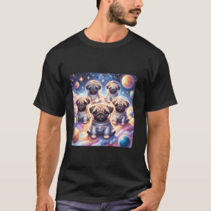 Camiseta Pugs Cachorros Flutuando no Espaço Meninos Mulhere