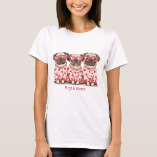 Camiseta Pugs e Beijos Dia dos Namorados Pug Dogs