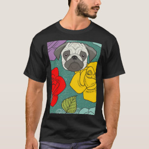 Camiseta Pugs e Rosas - Cachorro Cachorro Lover Clássico