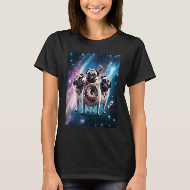 Camiseta Pugs In Space With Donuts Cute Pug Boys Girls Men  (Frente)