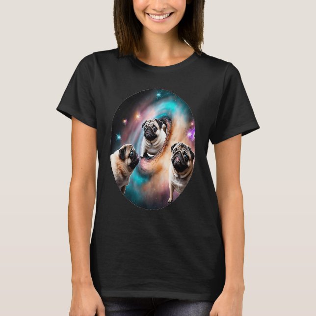 Camiseta Pugs In Space With Donuts Cute Pug Boys Girls Men  (Frente)