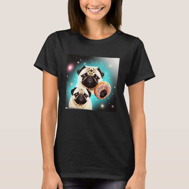 Camiseta Pugs In Space With Donuts Cute Pug Boys Girls Men  (Frente)