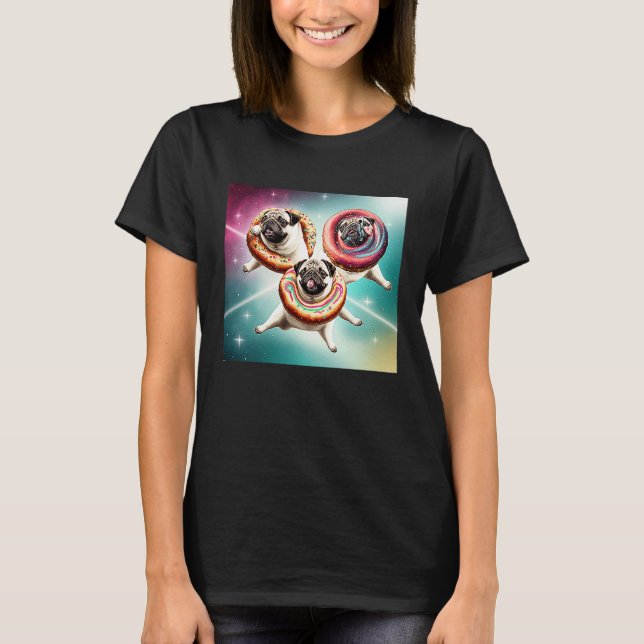 Camiseta Pugs In Space With Donuts Cute Pug Boys Girls Men  (Frente)