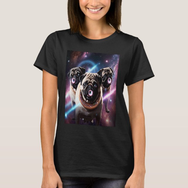 Camiseta Pugs In Space With Donuts Cute Pug Boys Girls Men  (Frente)