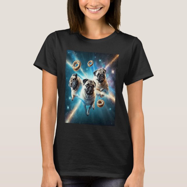 Camiseta Pugs In Space With Donuts Cute Pug Boys Girls Men  (Frente)