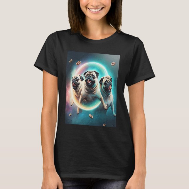 Camiseta Pugs In Space With Donuts Cute Pug Boys Girls Men  (Frente)
