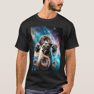 Camiseta Pugs No Espaço Com Donuts Lindos Rapazes Raparigas