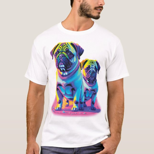 Camiseta Pugs Pop em Rosa  (Frente)