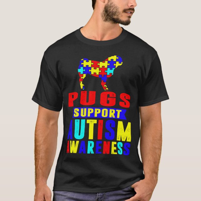 Camiseta Pugs Suporta Consciência sobre o Autismo (Frente)