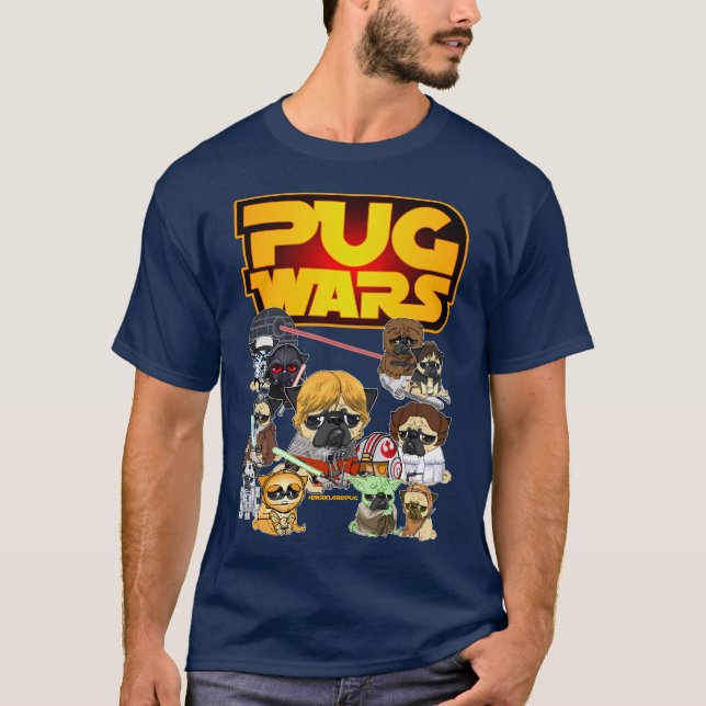 Camiseta Pugs Wars - Funny Pug Dog Sci-Fi Movie Parody (Frente)